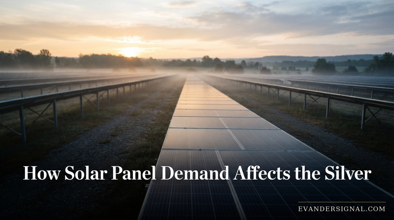 Rows of solar panels catching early morning sunlight in an open field