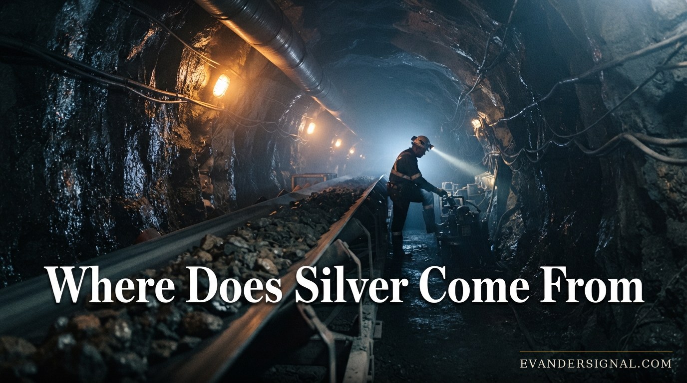 Underground mine tunnel where silver is extracted as a byproduct of base-metal ore